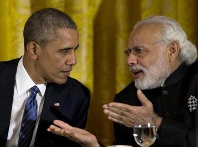 In this March 31 photo, President Barack Obama talks with Prime Minister Narendra Modi during a working dinner with heads of delegations of the Nuclear Security Summit in the East Room of the White House, in Washington. (AP) In this March 31 photo, President Barack Obama talks with Prime Minister Narendra Modi during a working dinner with heads of delegations of the Nuclear Security Summit in the East Room of the White House, in Washington. (AP)