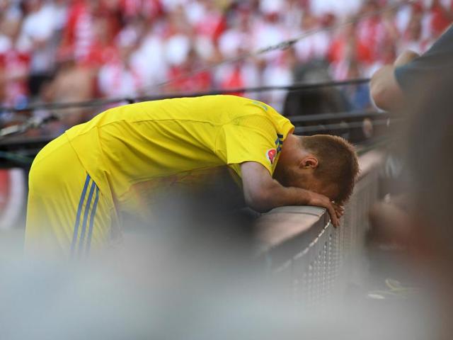 Ukraine's midfielder Andriy Yarmolenko is disappointed after his team’s defeat. (AFP)