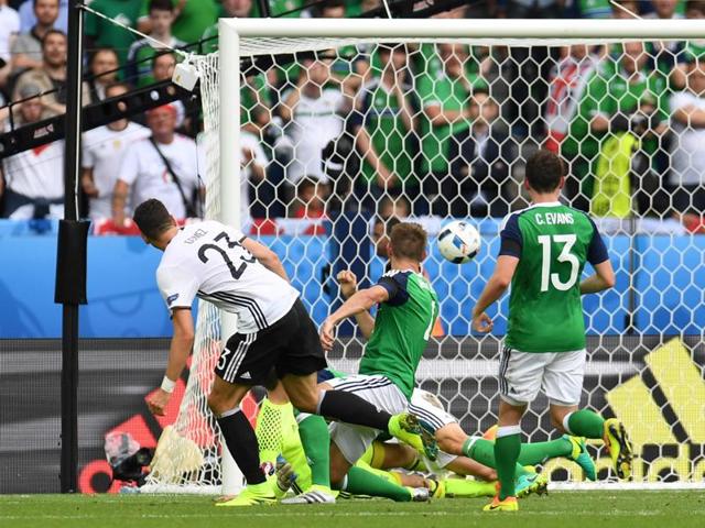 Mario Gomez (L) scores for Germany. (AFP)