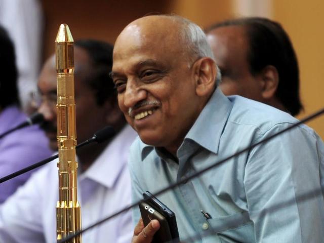 Isro chairperson Kiran Kumar Rao gestures as he addresses the media after the launch of CARTOSAT-2, along with 20 other satellites. (AFP) Isro chairperson Kiran Kumar Rao gestures as he addresses the media after the launch of CARTOSAT-2, along with 20 other satellites. (AFP)