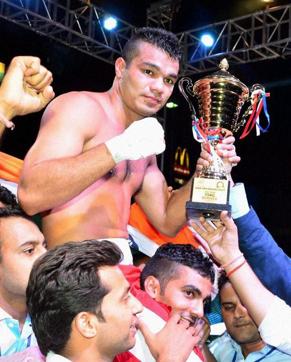 Vikas Krishan Yadav celebrates after beating Kenyan boxer Nickson Abaka during the AIBA Pro Boxing night, in Noida. (PTI File Photo) Vikas Krishan Yadav celebrates after beating Kenyan boxer Nickson Abaka during the AIBA Pro Boxing night, in Noida. (PTI File Photo)