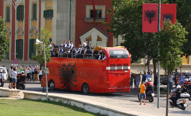 Albania scored its first goal in a major tournament to beat Romania 1-0, but narrow losses to Switzerland and host France cost it a place in the knockout stages as one of the best third-place finishers. (AP Photo) Albania scored its first goal in a major tournament to beat Romania 1-0, but narrow losses to Switzerland and host France cost it a place in the knockout stages as one of the best third-place finishers. (AP Photo)