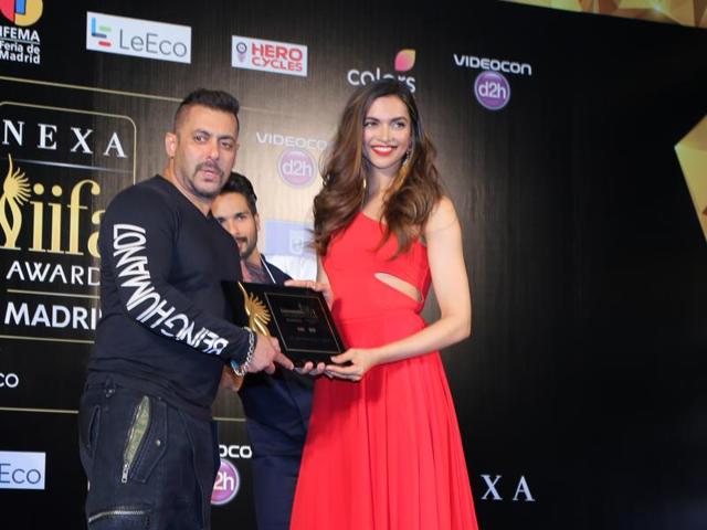 Salman Khan and Deepika Padukone at the International Indian Film Academy (IIFA) press meet in Madrid. (IIFA) 