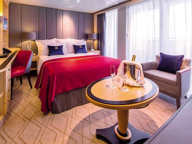 Inside a bedroom in the the Queens Grill Balmoral Suite on the upper level of the ship.  (AFP) 