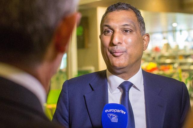 Leader of the European Conservatives and Reformists Syed Kamall of Britain speaks in Brussels on Friday. (AP)
