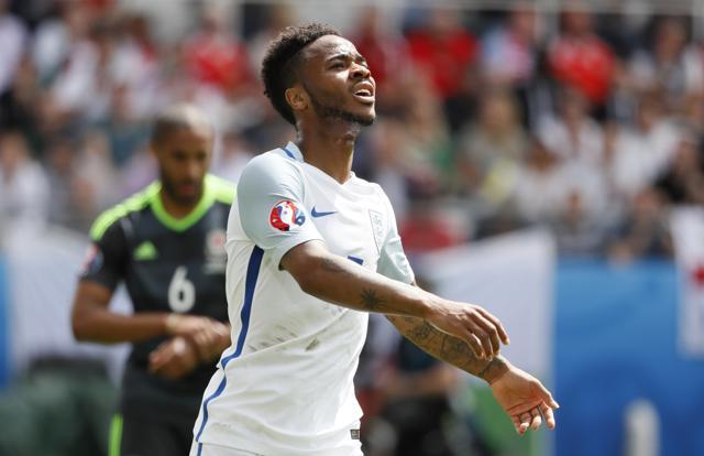 England's Raheem Sterling reacts after missing a chance to score. (Reuters Photo)