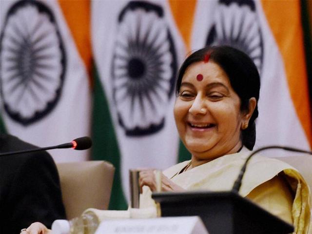 External affairs minister Sushma Swaraj at a press conference in New Delhi. (PTI Photo) External affairs minister Sushma Swaraj at a press conference in New Delhi. (PTI Photo)