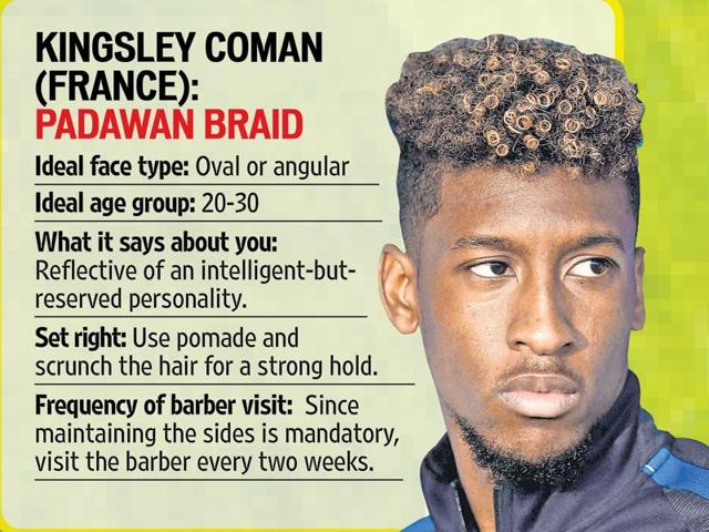 Kingsley Coman has a Padawan braid on top with a crew cut on the side. 
