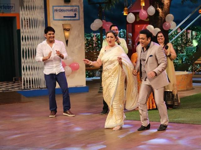 Sunita and Govinda dance on the sets of The Kapil Sharma Show.