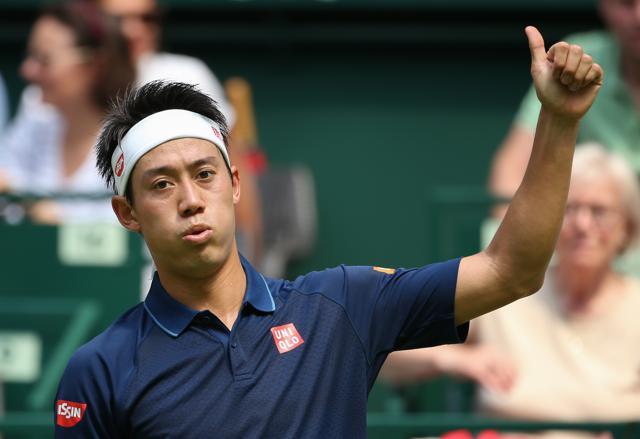 Kei Nishikori of Japan celebrates after he won against Lucas Pouille of France. (AP Photo) Kei Nishikori of Japan celebrates after he won against Lucas Pouille of France. (AP Photo)