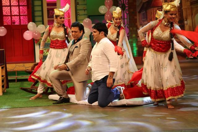 Govinda with actor and stand-up comedian Kapil Sharma on the sets of The Kapil Sharma show in Mumbai on June 22. (IANS) Govinda with actor and stand-up comedian Kapil Sharma on the sets of The Kapil Sharma show in Mumbai on June 22. (IANS)