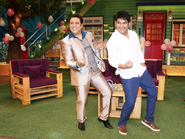 Actor Govinda shakes a leg with stand-up comedian Kapil Sharma on the sets of The Kapil Sharma show, in Mumbai. (IANS)