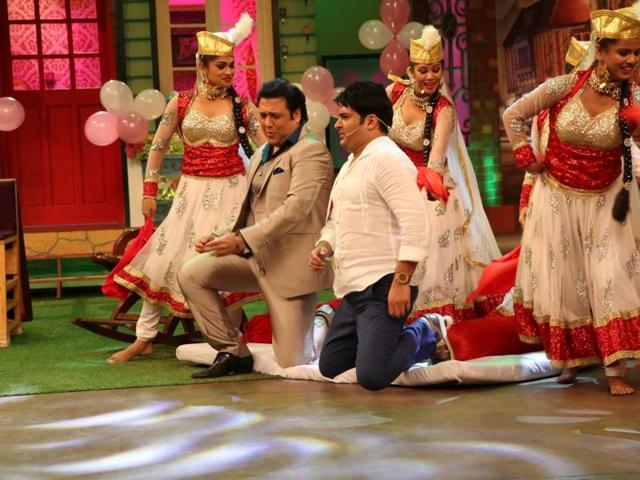 Actor Govinda with actor and stand-up comedian Kapil Sharma on the sets of The Kapil Sharma show. (IANS)