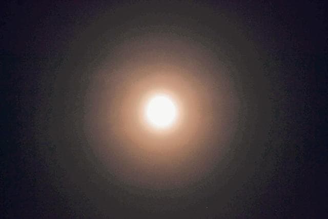 A dome of many-coloured glass: the moon captured from Perch dam, 12.28 am, June 22, 2016. (Vikram Jit Singh ) A dome of many-coloured glass: the moon captured from Perch dam, 12.28 am, June 22, 2016. (Vikram Jit Singh )