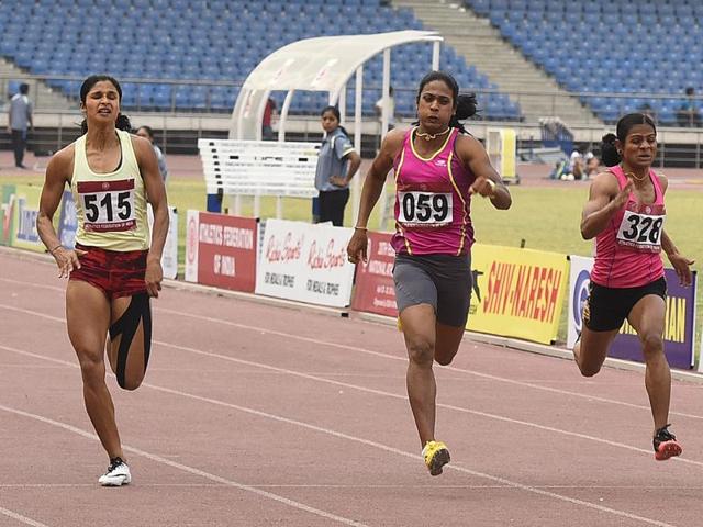 Srabani Nanda, left, participating in the women’s 200m during the 20th Federation Cup senior National Athletes Championships at JLN Stadium in New Delhi, on April 30, 2016. (Sonu Mehta/HT Photo) Srabani Nanda, left, participating in the women’s 200m during the 20th Federation Cup senior National Athletes Championships at JLN Stadium in New Delhi, on April 30, 2016. (Sonu Mehta/HT Photo)
