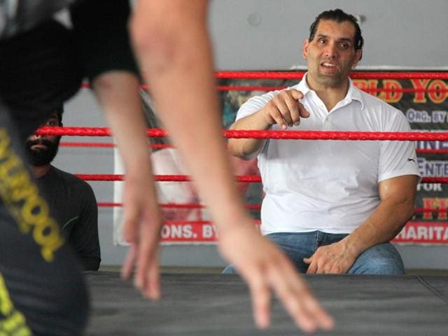 Khali built the CWE over the past six years and now, with his WWE career having ended in 2014, the plan is to make it a WWE-style show “but with our people in the ring, a Hindi-English show, for India, Bangladesh, Pakistan and the world”. (Anil Dayal/HT Photo)