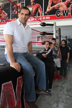 The Great Khali at his academy, CWE, inspecting the training preparedness. (Anil Dayal/HT Photo)