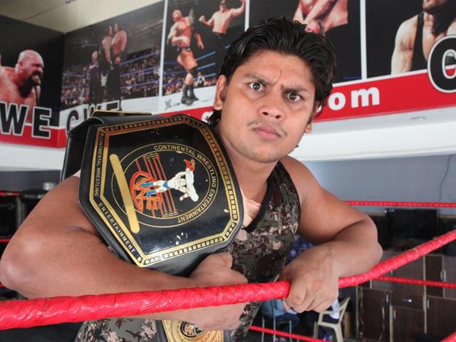 Rudra: From Banda in UP, Lakshmi Kant Rajput, 22, is from a farmimg family of traditional wrestlers. He is the reigning CWE champ, by the way. (Anil Dayal/HT Photo)