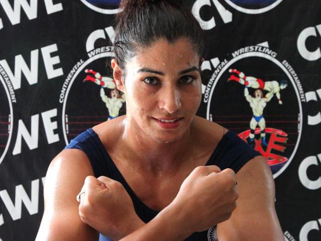 And here’s the CWE roster - Hard KD: Kavita Devi, 33, is from a farming family in Jind, Haryana, and most recently won gold in the 75 kg weightlifting category at the South Asian Games in February. “I could not make the Rio (Olympics) cut, so headed here.” (Anil Dayal/HT Photo)
