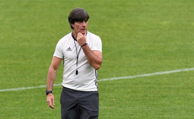 Joachim Loew attends a training session at the German team's training ground in Evian-les-Bains, south-eastern France, on the eve of the Slovakia clash. (AFP)