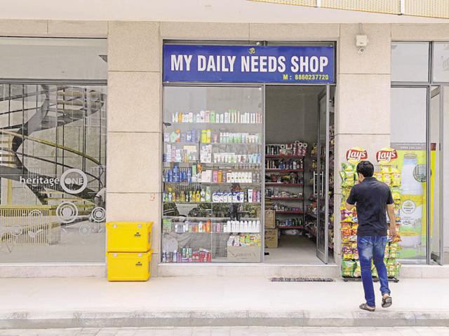 A daily need shop opened inside Conscient Heritage One condominium on Saturday.(Abhinav Saha/HT Photo)