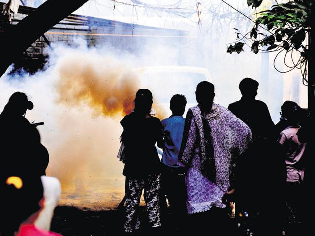 Fogging is an effective way to curb breeding of mosquitoes. Measures to tackle dengue are in full swing in Noida. (HT File Photo) Fogging is an effective way to curb breeding of mosquitoes. Measures to tackle dengue are in full swing in Noida. (HT File Photo)