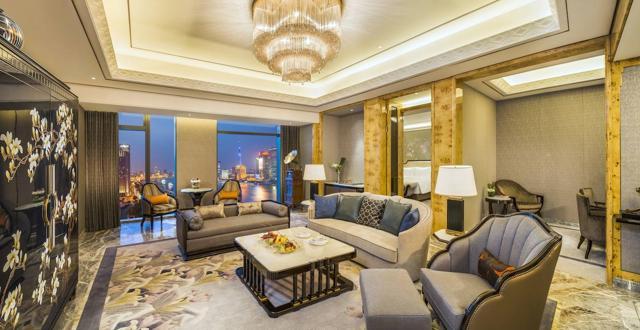 The hotel’s Chairman Suite, which spans 288 sqm (3,100 sqft), features a living room, dining area, adjoining pantry, bar, study, master bedroom and a massage bathtub. (AFP)