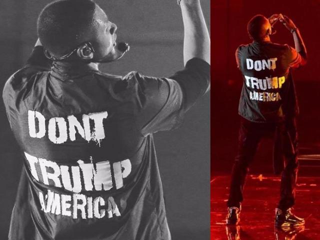 No Limit singer Usher made his feelings about the presumptive Republican presidential nominee clear when he took the stage at Sunday’s BET Awards, donning a green jacket with the words “Don’t Trump America” emblazoned across the back in bold, white print. (Instagram)