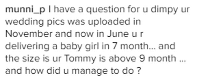 A comment by a user on her Instagram picture.