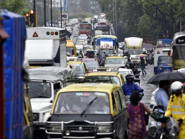 Traffic came to a standstill soon after a shower near Parel on Friday. (Vijayanand Gupta)