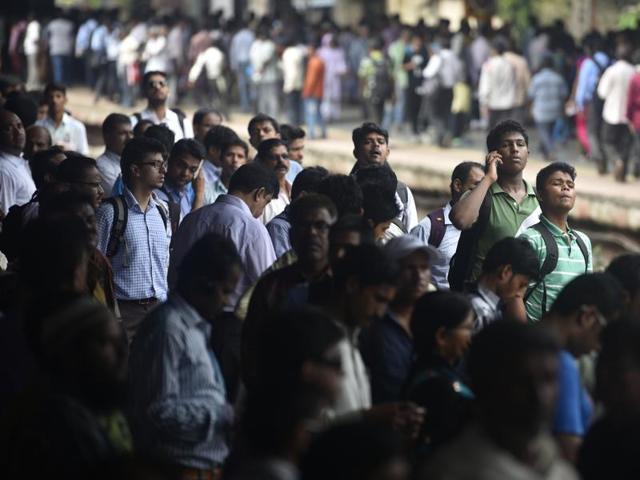 A station in Mumbai after repeated train cancellations because of rain. (Arijit Sen)