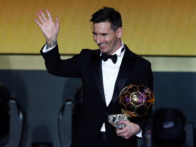 FC Barcelona's Lionel Messi of Argentina holds the World Player of the Year award during the FIFA Ballon d'Or 2015 ceremony in Zurich, Switzerland. (REUTERS) FC Barcelona's Lionel Messi of Argentina holds the World Player of the Year award during the FIFA Ballon d'Or 2015 ceremony in Zurich, Switzerland. (REUTERS)
