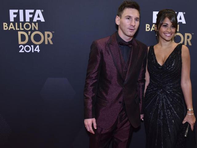 Barcelona and Argentina forward Lionel Messi (L) and his wife Argentinian model Antonella Roccuzzo during the red carpet ceremony ahead of the 2014 FIFA Ballon d'Or award ceremony at the Kongresshaus in Zurich on January 12, 2015. (AFP Photo) Barcelona and Argentina forward Lionel Messi (L) and his wife Argentinian model Antonella Roccuzzo during the red carpet ceremony ahead of the 2014 FIFA Ballon d'Or award ceremony at the Kongresshaus in Zurich on January 12, 2015. (AFP Photo)