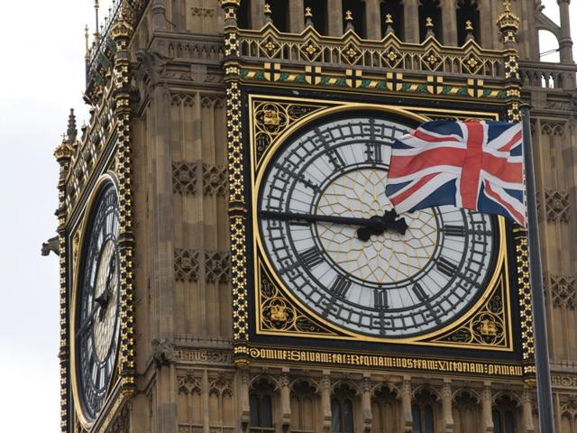 A Union flag is seen flapping in the wind in front of one of the faces of the Great Clock atop the landmark Elizabeth Tower that houses Big Ben at the Houses of Parliament in London on June 27, 2016. (AFP) A Union flag is seen flapping in the wind in front of one of the faces of the Great Clock atop the landmark Elizabeth Tower that houses Big Ben at the Houses of Parliament in London on June 27, 2016. (AFP)