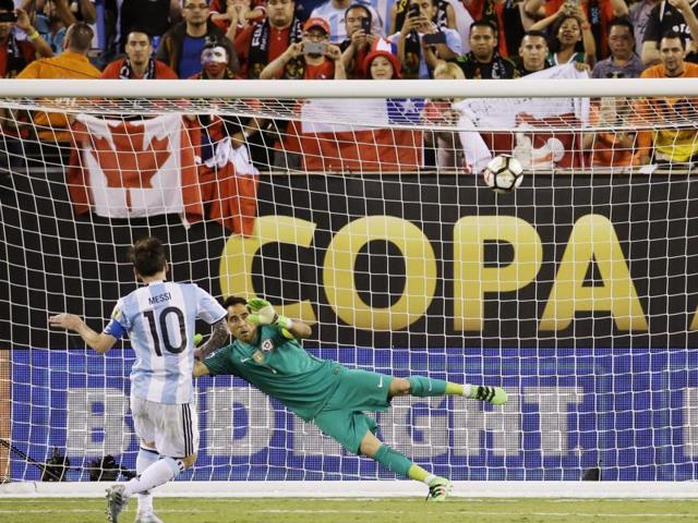 Argentina's Lionel Messi misses his shot during penalty kicks in the Copa America Centenario final. (AP Photo) Argentina's Lionel Messi misses his shot during penalty kicks in the Copa America Centenario final. (AP Photo)