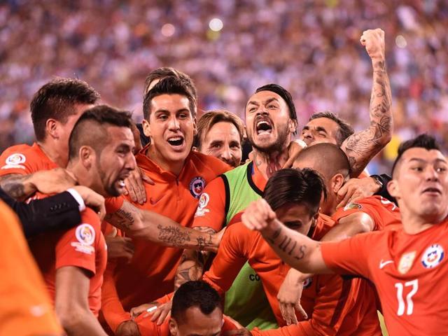 Chile's players celebrate their win. (AFP)