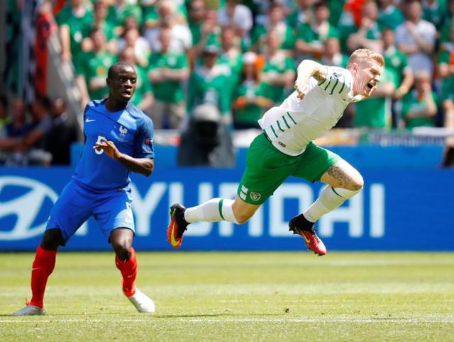 France's forward Antoine Griezmann (top) celebrates scoring a second goal with team mates during the Euro 2016 round of 16 football match between France and Republic of Ireland. (AFP) France's forward Antoine Griezmann (top) celebrates scoring a second goal with team mates during the Euro 2016 round of 16 football match between France and Republic of Ireland. (AFP)
