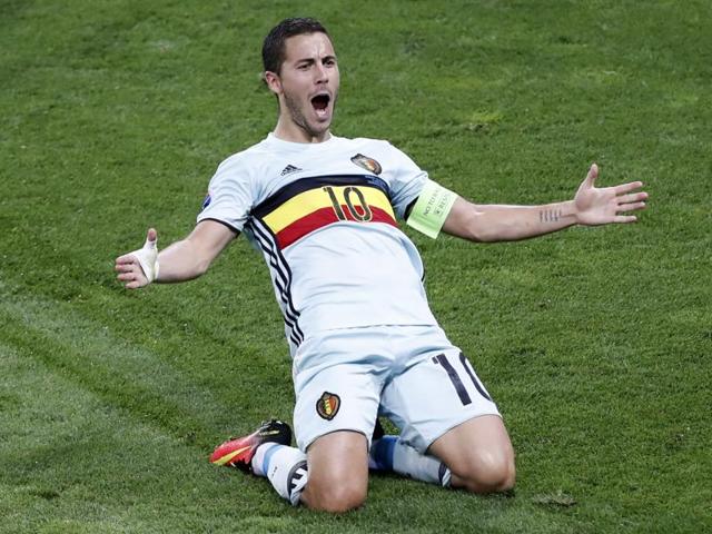 Belgium's Eden Hazard celebrates after scoring his side's third goal during the Euro 2016. (AP Photo) Belgium's Eden Hazard celebrates after scoring his side's third goal during the Euro 2016. (AP Photo)
