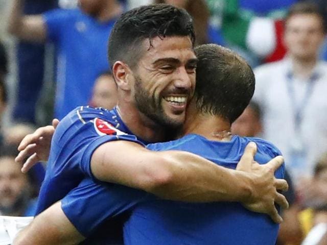 Italy's Graziano Pelle celebrates after the game. (AFP Photo) Italy's Graziano Pelle celebrates after the game. (AFP Photo)