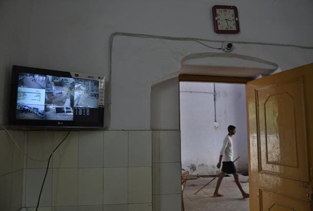 CCTV cameras have been installed at different locations inside the shelter to maintain security. (Tribhuwan Sharma / HT Photos) CCTV cameras have been installed at different locations inside the shelter to maintain security. (Tribhuwan Sharma / HT Photos)