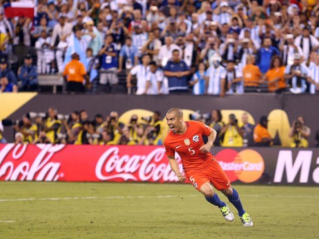 Chile midfielder Francisco Silva (5) reacts after scoring the championship-winning goal. (Reuters)