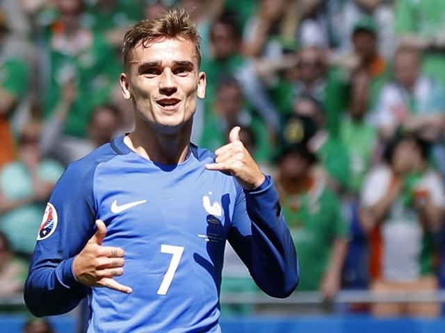 France's Antoine Griezmann celebrates after scoring his side's second goal. (AP photo)