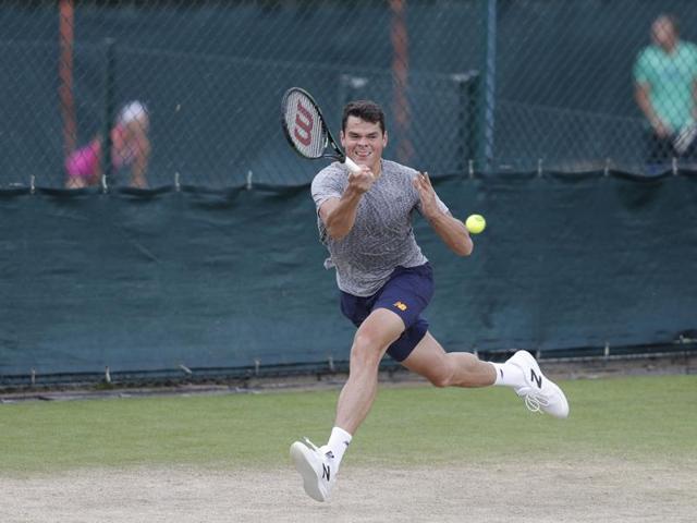 Canada's Milos Raonic plays a shot on a practice court. (AFP) Canada's Milos Raonic plays a shot on a practice court. (AFP)