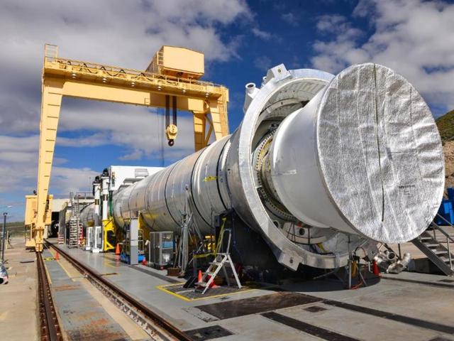 The Space Launch System (SLS) rocket at Orbital ATK Propulsion Systems’ test facilities in Promontory, Utah. (Nasa on Twitter) The Space Launch System (SLS) rocket at Orbital ATK Propulsion Systems’ test facilities in Promontory, Utah. (Nasa on Twitter)