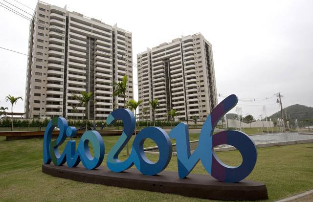 The Rio 2016 sign stands in front of the Olympic Village during a media tour in Rio de Janeiro, Brazil. (AP Photo) The Rio 2016 sign stands in front of the Olympic Village during a media tour in Rio de Janeiro, Brazil. (AP Photo)