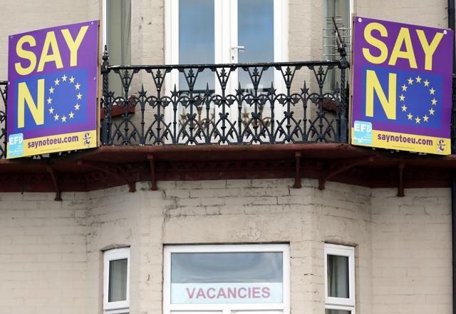 A "Say No" board is displayed on a building in Redcar. (AFP) A "Say No" board is displayed on a building in Redcar. (AFP)