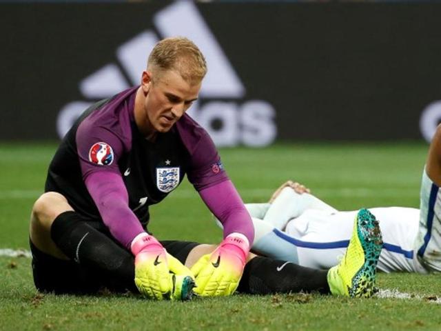 England goalkeeper contemplating the gutting loss to Iceland. (Ap photo)