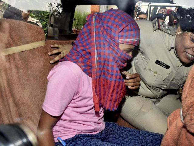 Ruby Rai, who is accused of topping Bihar School Examination Board higher secondary exam by unfair means, after her arrest in Patna.(PTI)