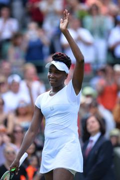 US player Venus Williams celebrates beating Croatia's Donna Vekic during their women's singles first round match on the first day of the 2016 Wimbledon Championships in Wimbledon, London. (AFP Photo) US player Venus Williams celebrates beating Croatia's Donna Vekic during their women's singles first round match on the first day of the 2016 Wimbledon Championships in Wimbledon, London. (AFP Photo)