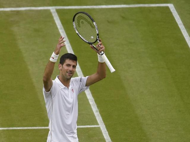Serbia's Novak Djokovic celebrates winning the Wimbledon round 2 match against France's Adrian Mannarino. (Reuters Photo) Serbia's Novak Djokovic celebrates winning the Wimbledon round 2 match against France's Adrian Mannarino. (Reuters Photo)